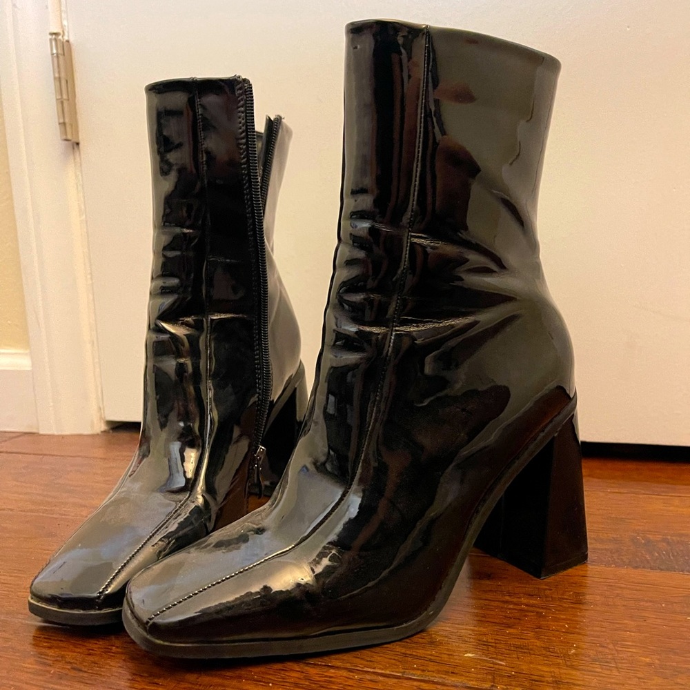 Black Leather Faux Booties